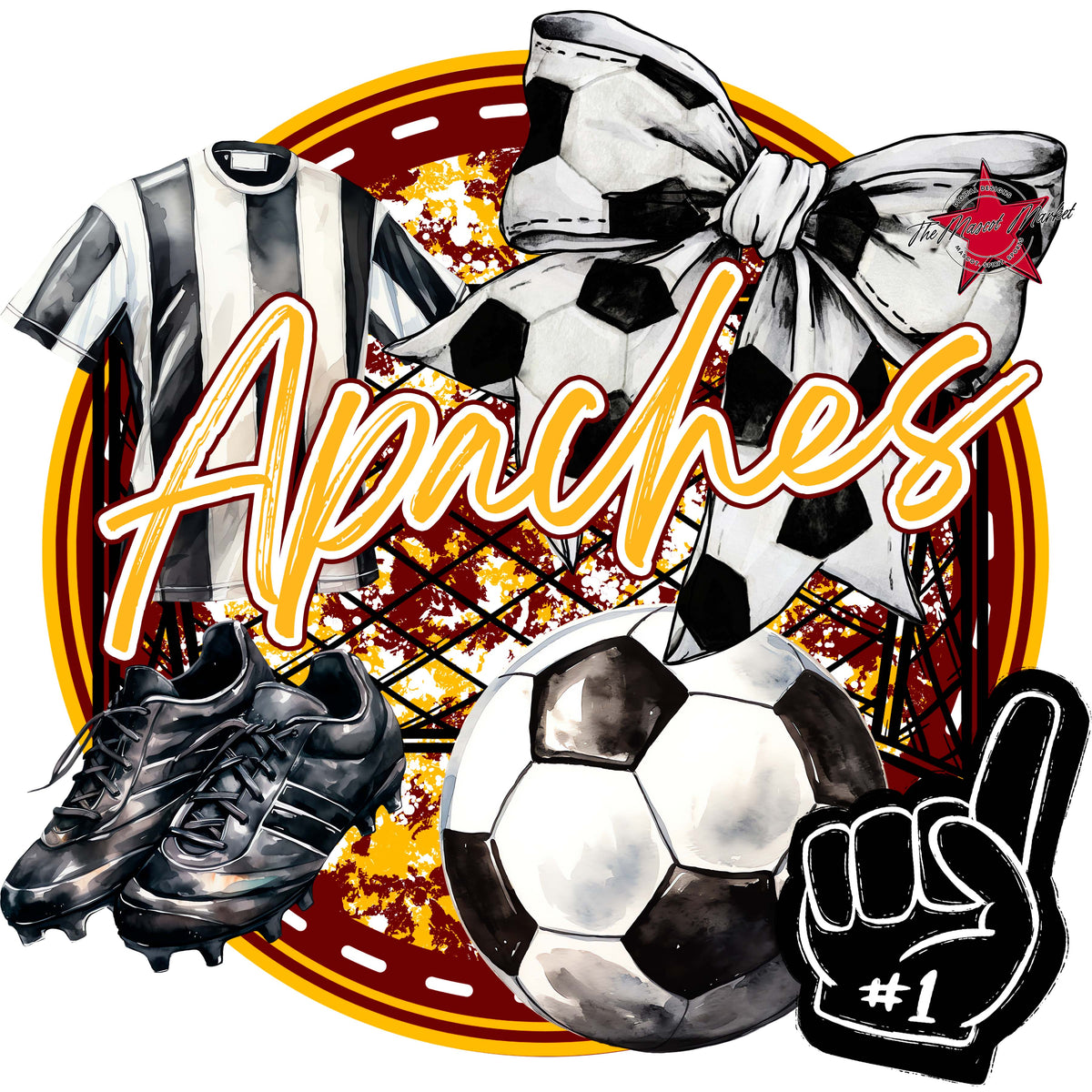 Apaches Circle Soccer Design-Maroon & Yellow