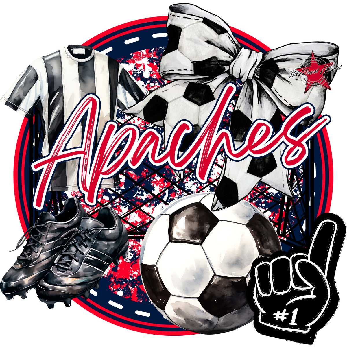 Apaches Circle Soccer Design-Navy & Red