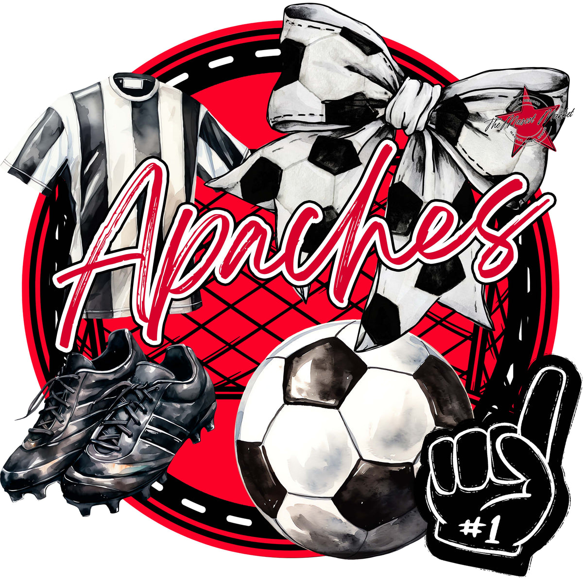 Apaches Circle Soccer Design-Red