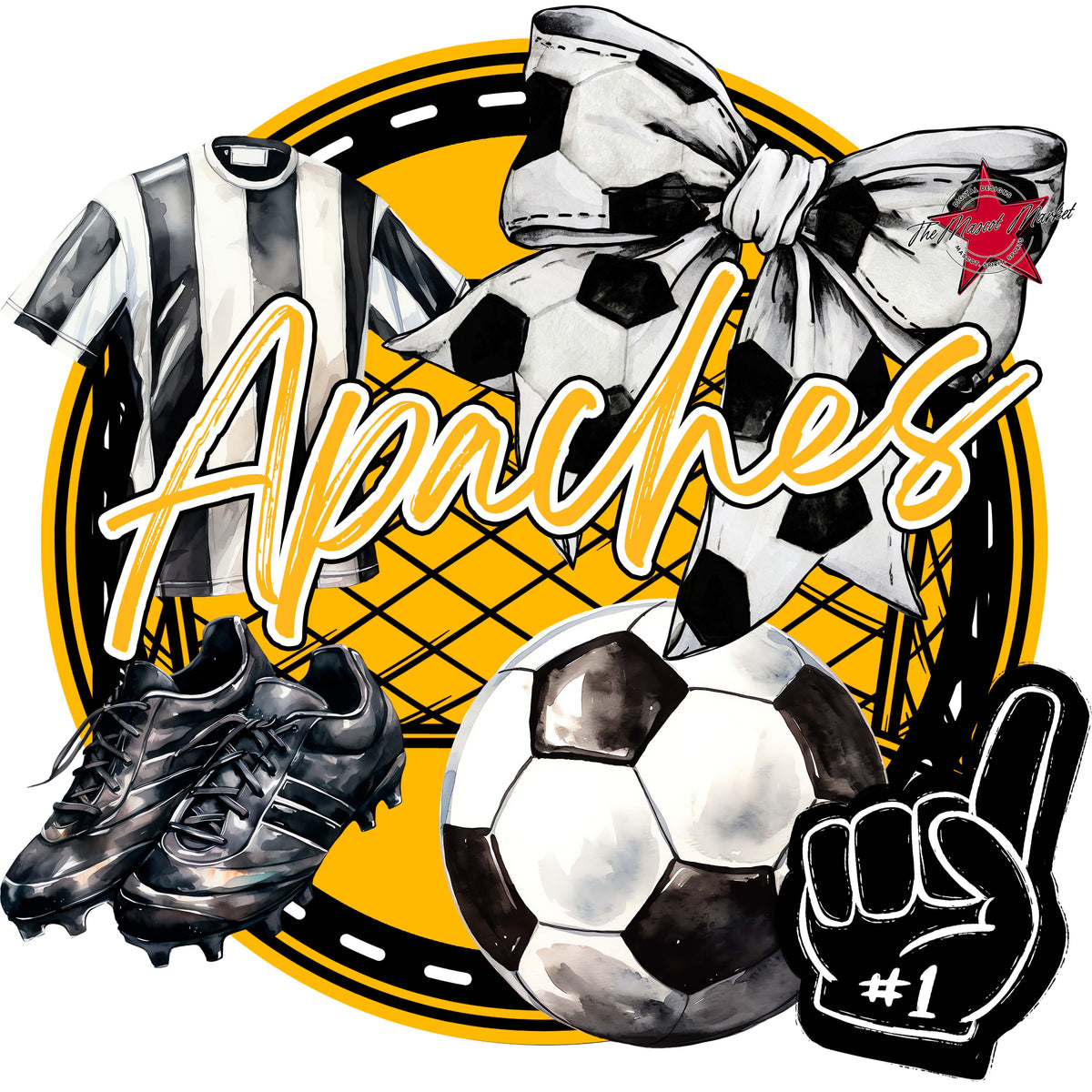 Apaches Circle Soccer Design-Yellow