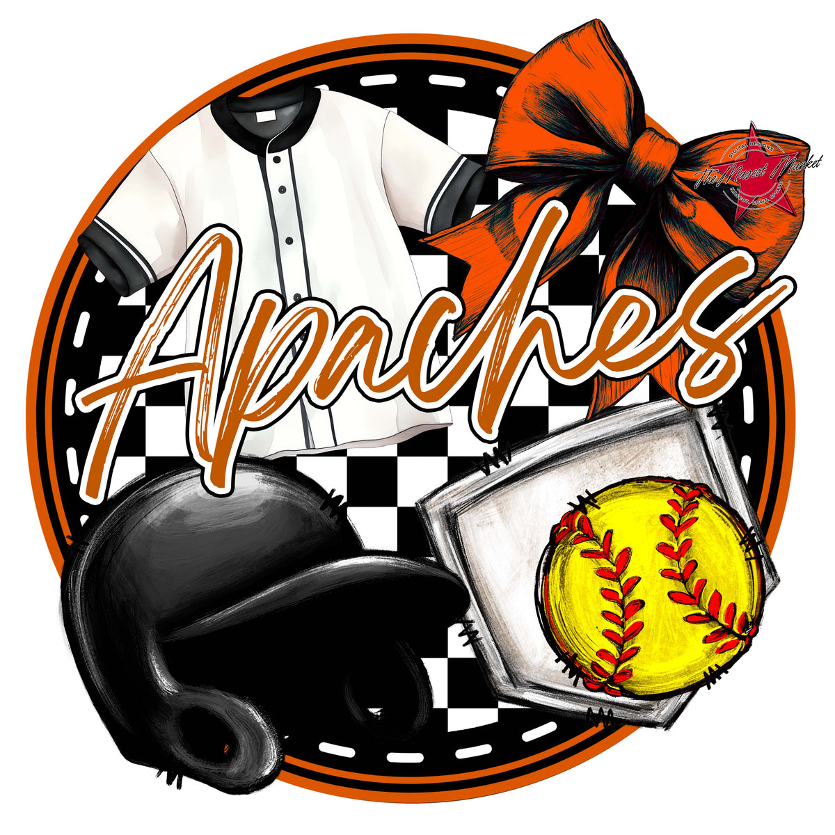 Apaches Circle Softball Design-Burnt Orange