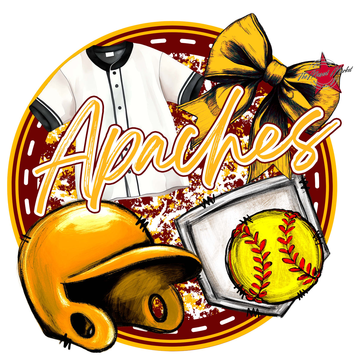 Apaches Circle Softball Design-Maroon & Yellow