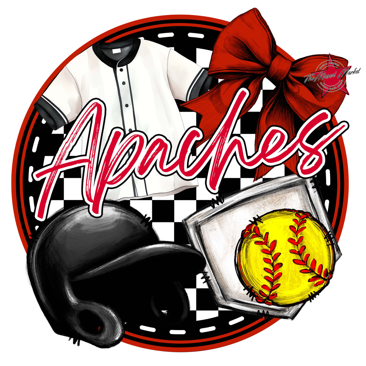 Apaches Circle Softball Design-Red