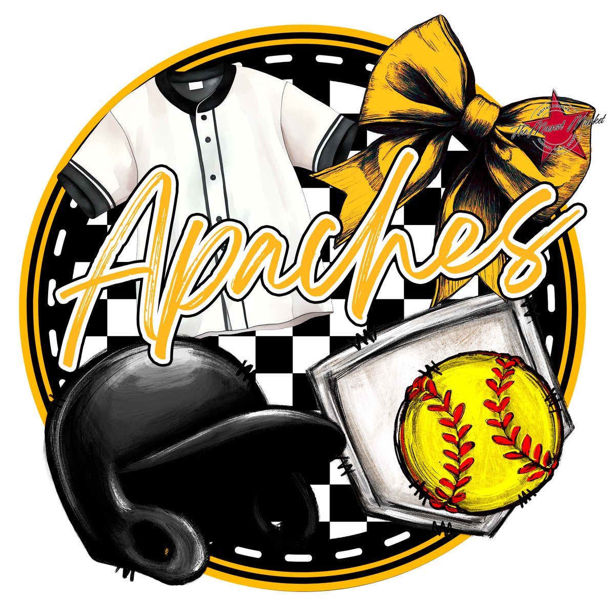 Apaches Circle Softball Design-Yellow