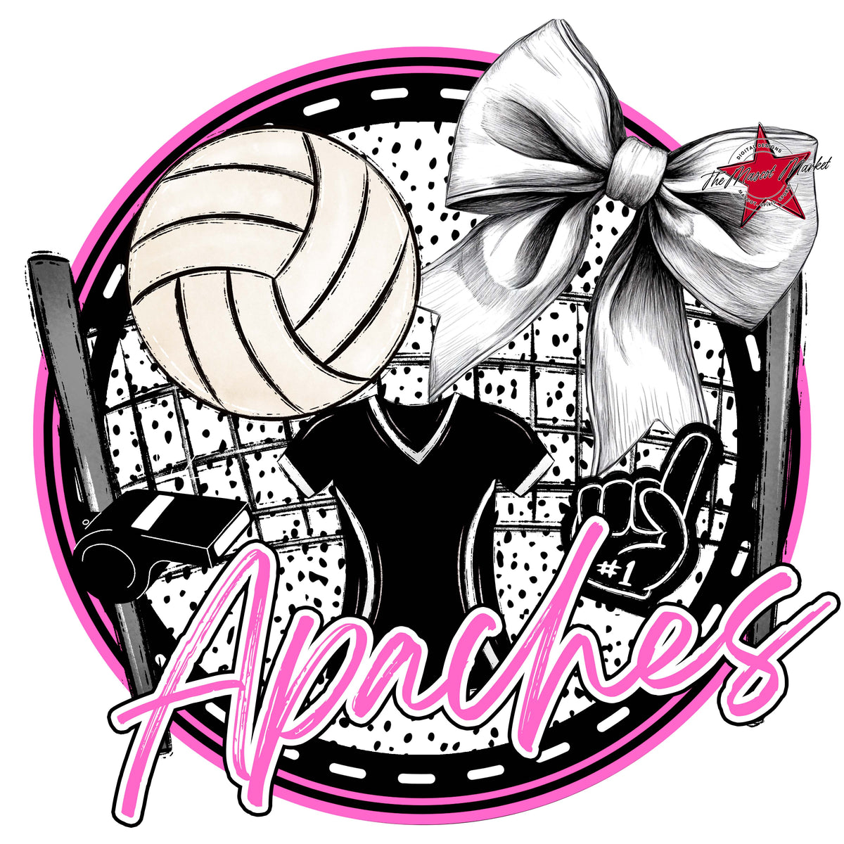 Apaches Circle Volleyball Design-Baby Pink