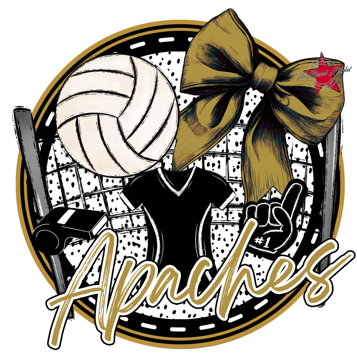 Apaches Circle Volleyball Design-Gold