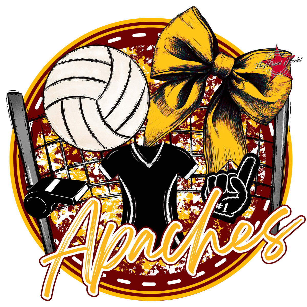 Apaches Circle Volleyball Design-Maroon & Yellow