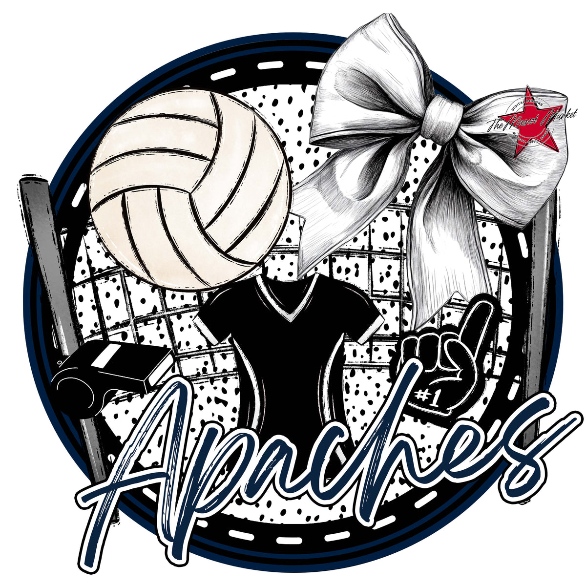 Apaches Circle Volleyball Design-Navy