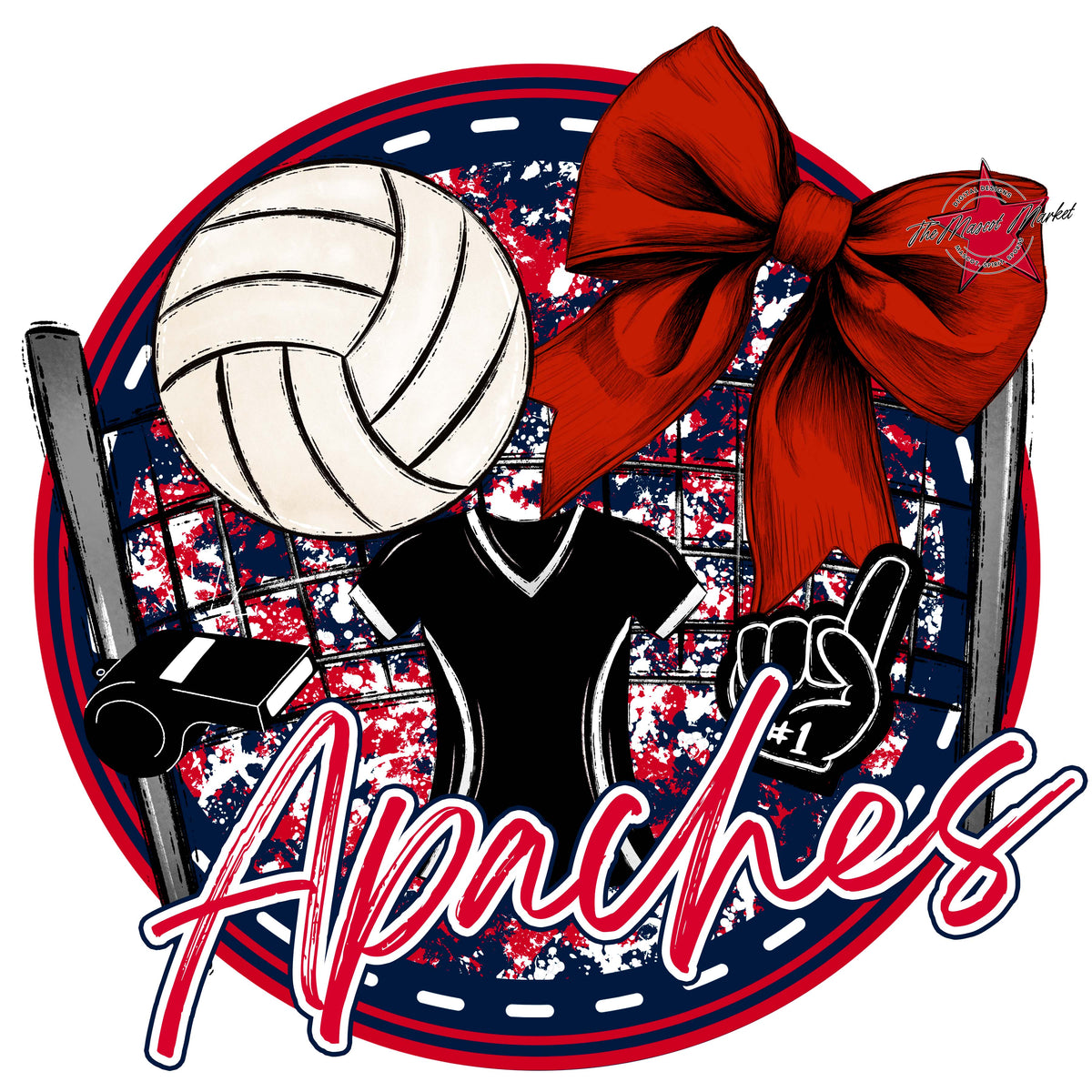 Apaches Circle Volleyball Design-Navy & Red
