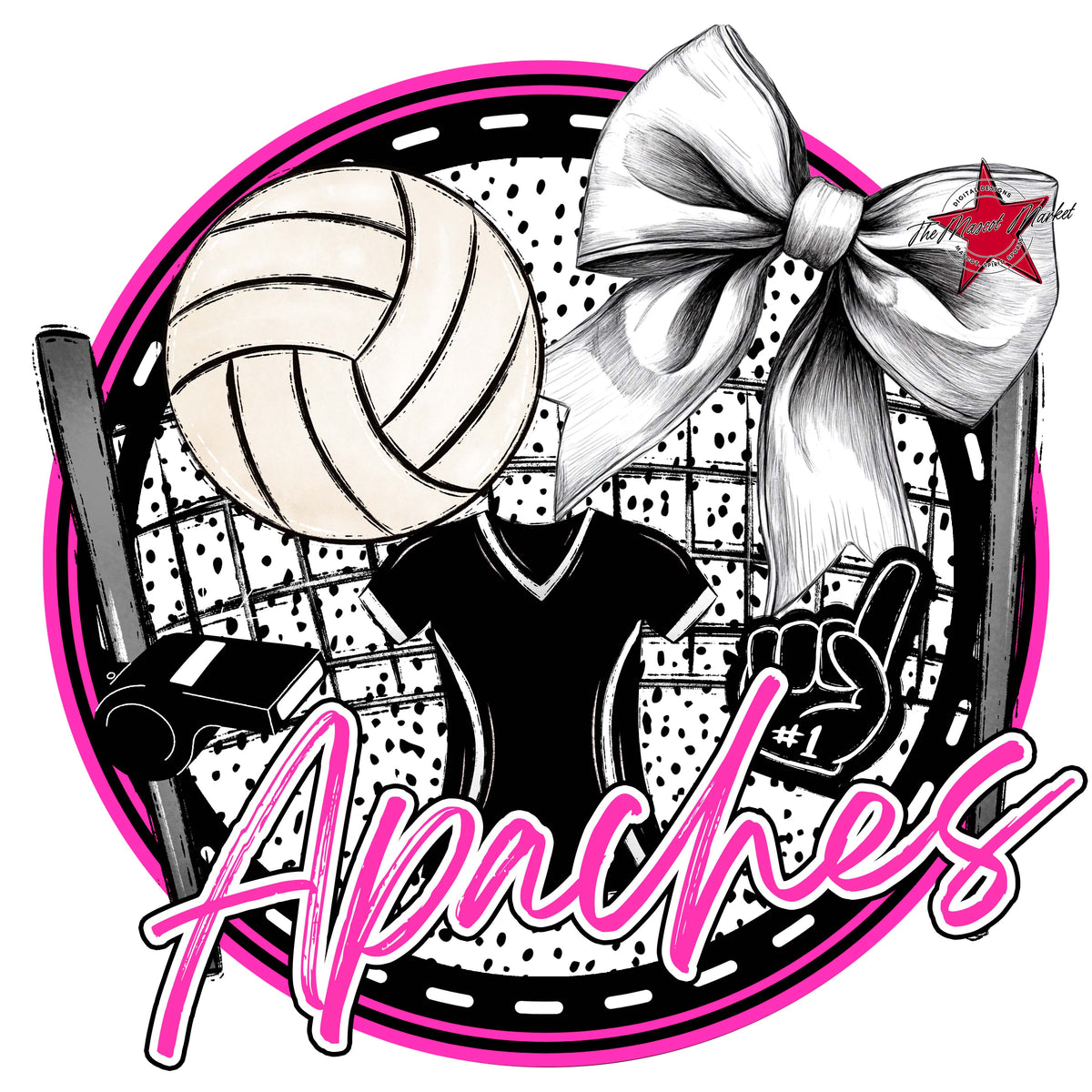 Apaches Circle Volleyball Design-Pink