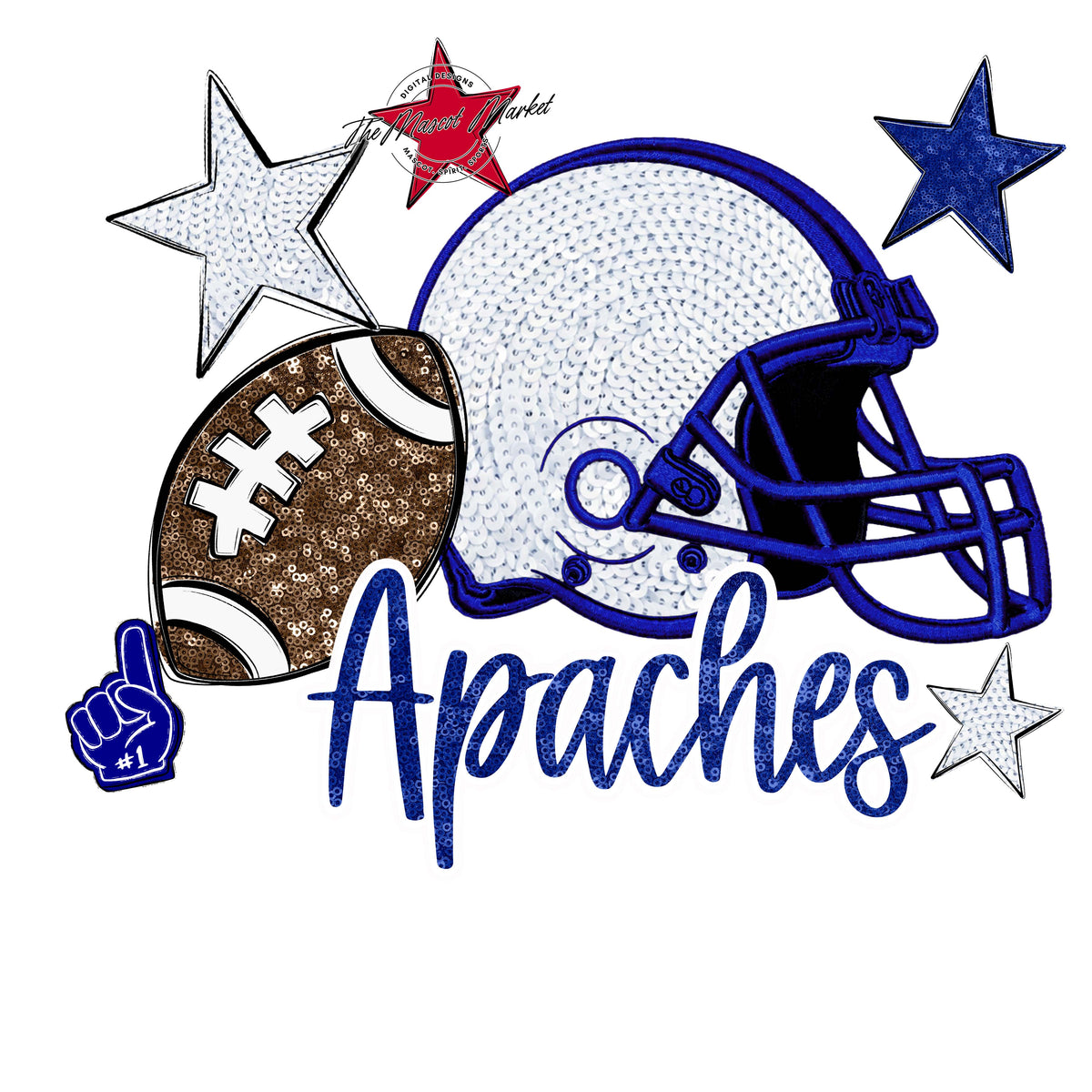 Apaches Embroidered Football Design Design-Blue