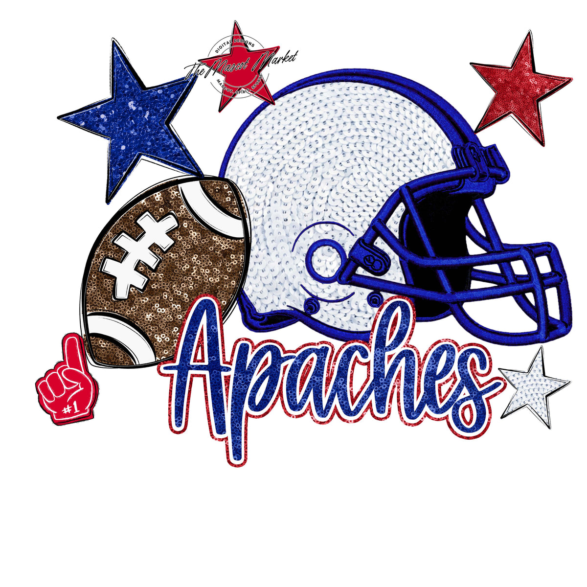 Apaches Embroidered Football Design-Blue & Red