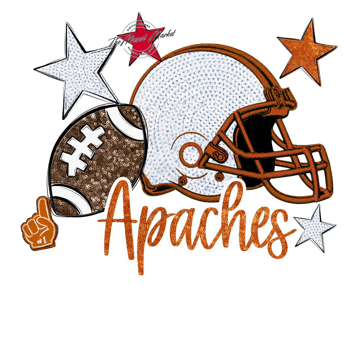 Apaches Embroidered Football Design-Burnt Orange