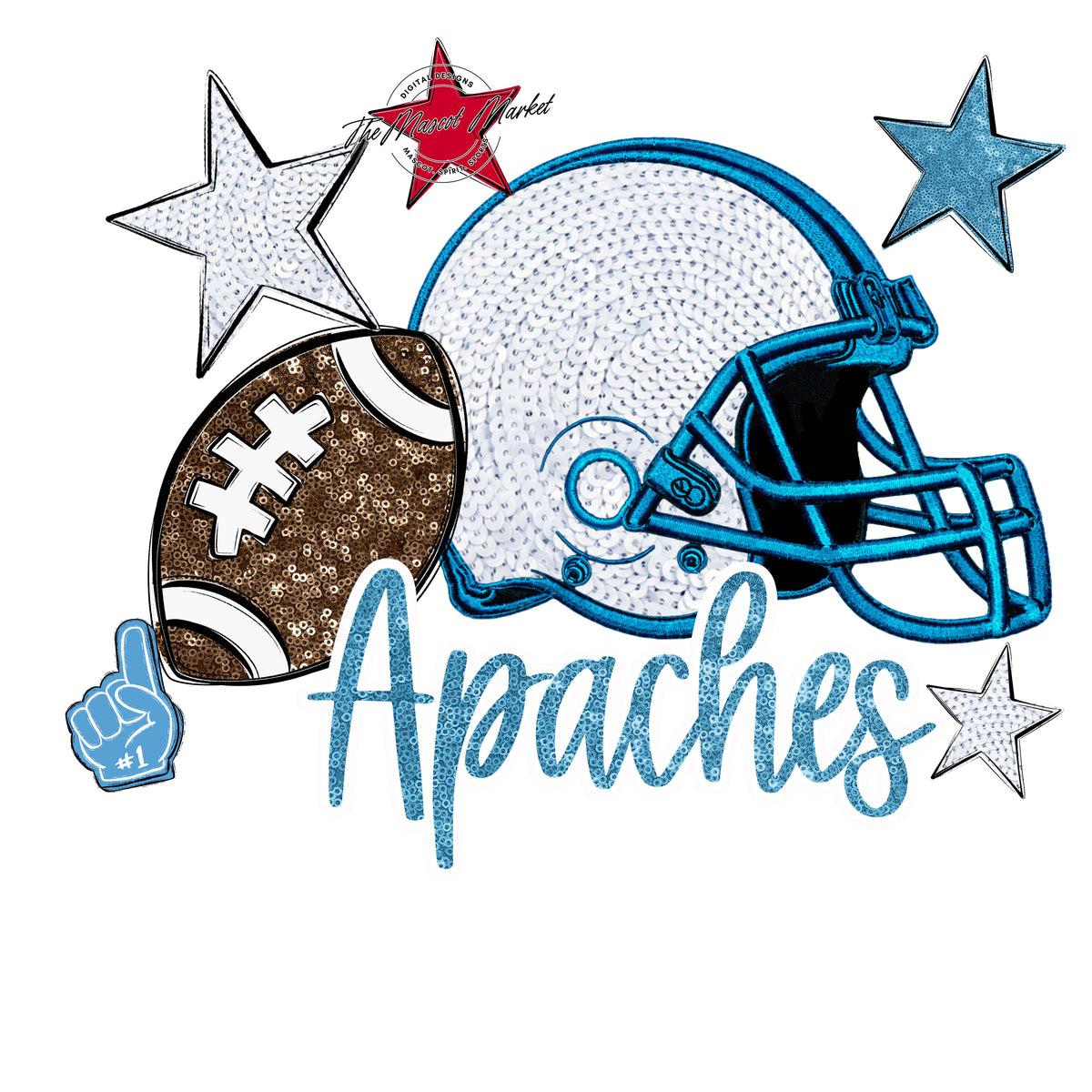 Apaches Embroidered Football Design-Carolina Blue