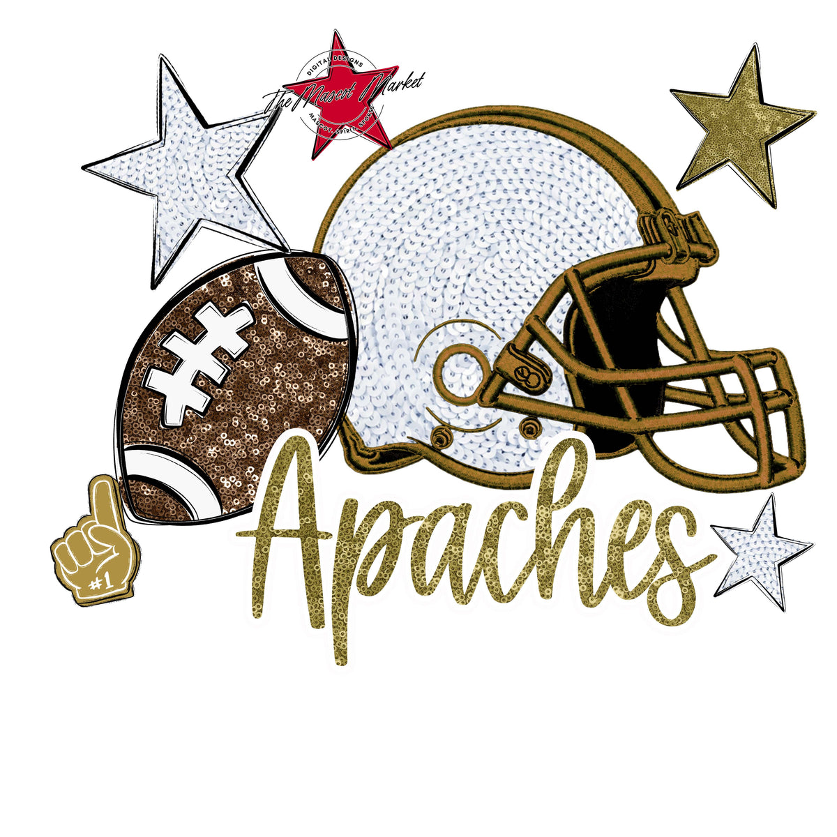 Apaches Embroidered Football Design-Gold