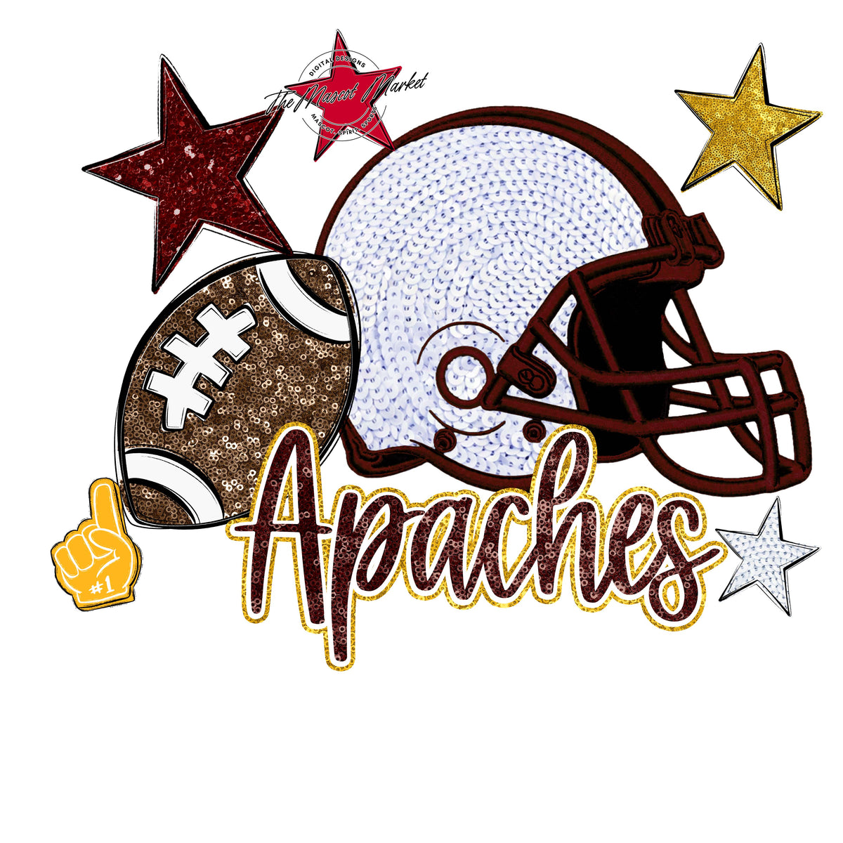 Apaches Embroidered Football Design-Maroon & Yellow