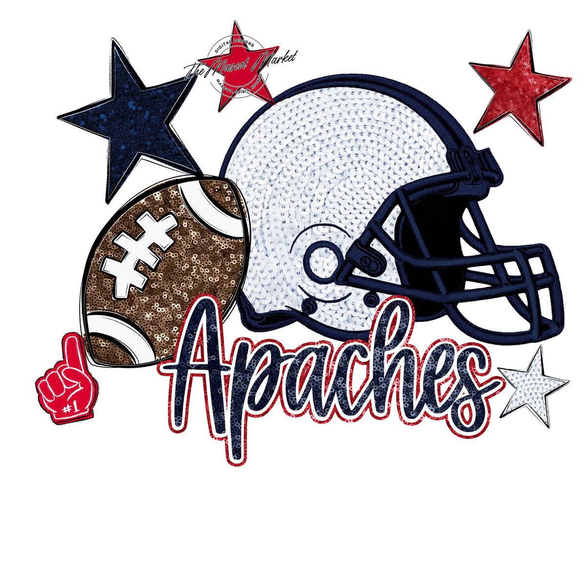 Apaches Embroidered Football Design-Navy & Red