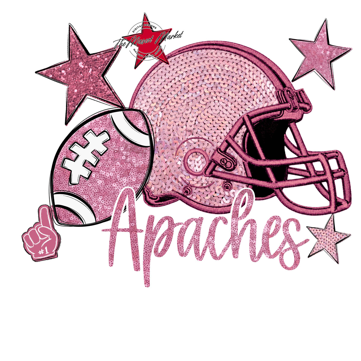 Apaches Embroidered Football Design-Pink