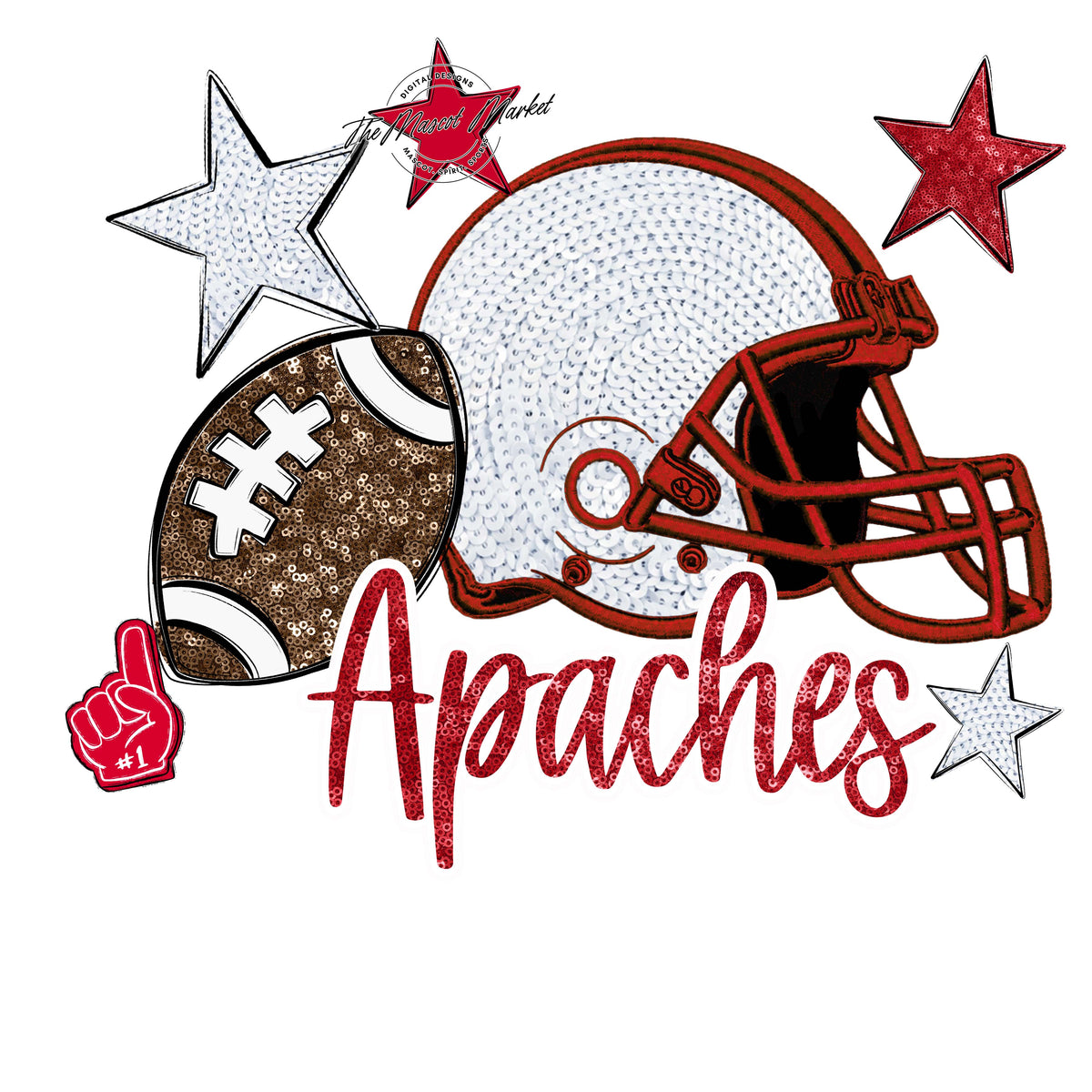 Apaches Embroidered Football Design-Red