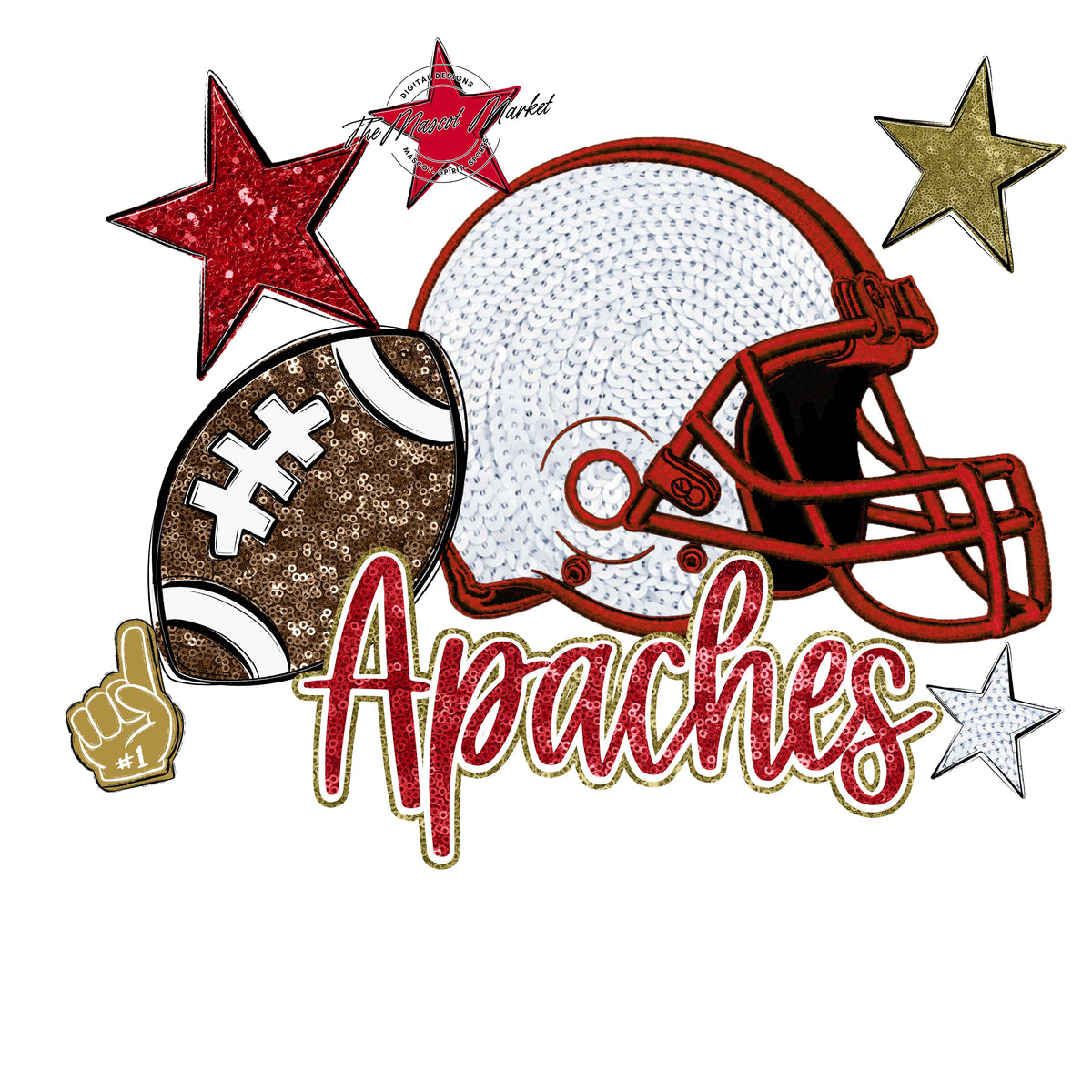 Apaches Embroidered Football Design-Red & Gold