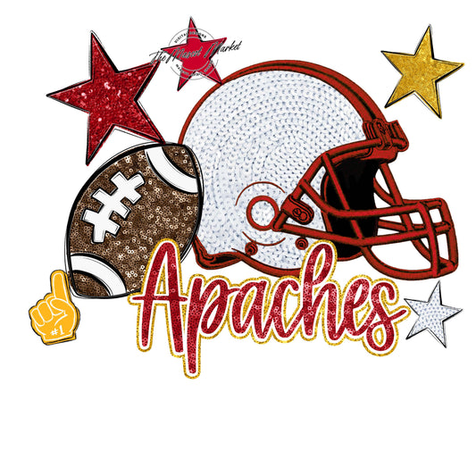 Apaches Embroidered Football Design-Red & Yellow