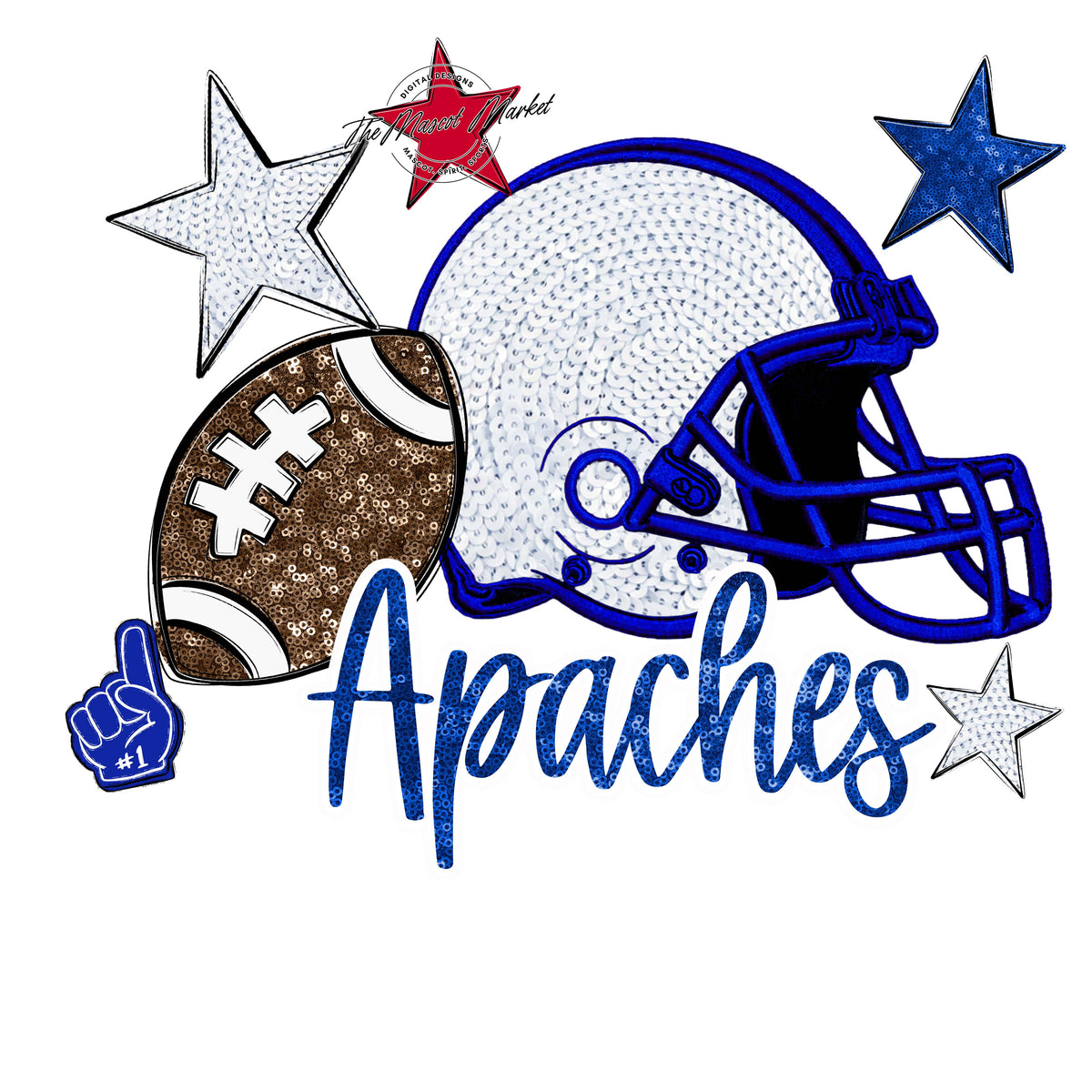 Apaches Embroidered Football Design-Royal Blue