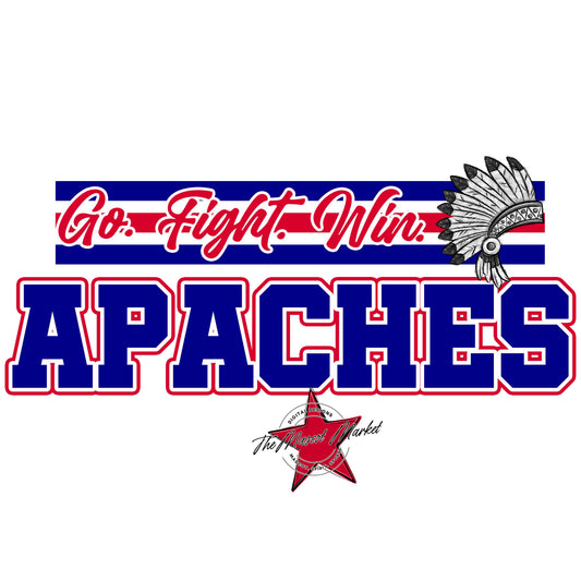Apaches Go Fight Win Mascot-Blue & Red