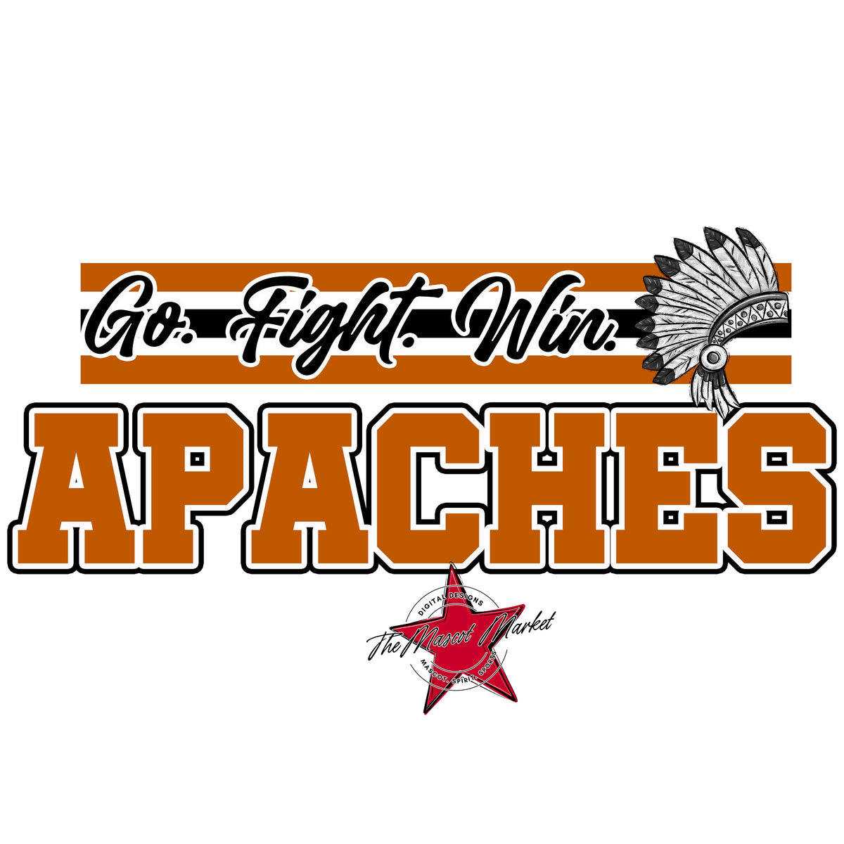 Apaches Go Fight Win Mascot-Burnt Orange
