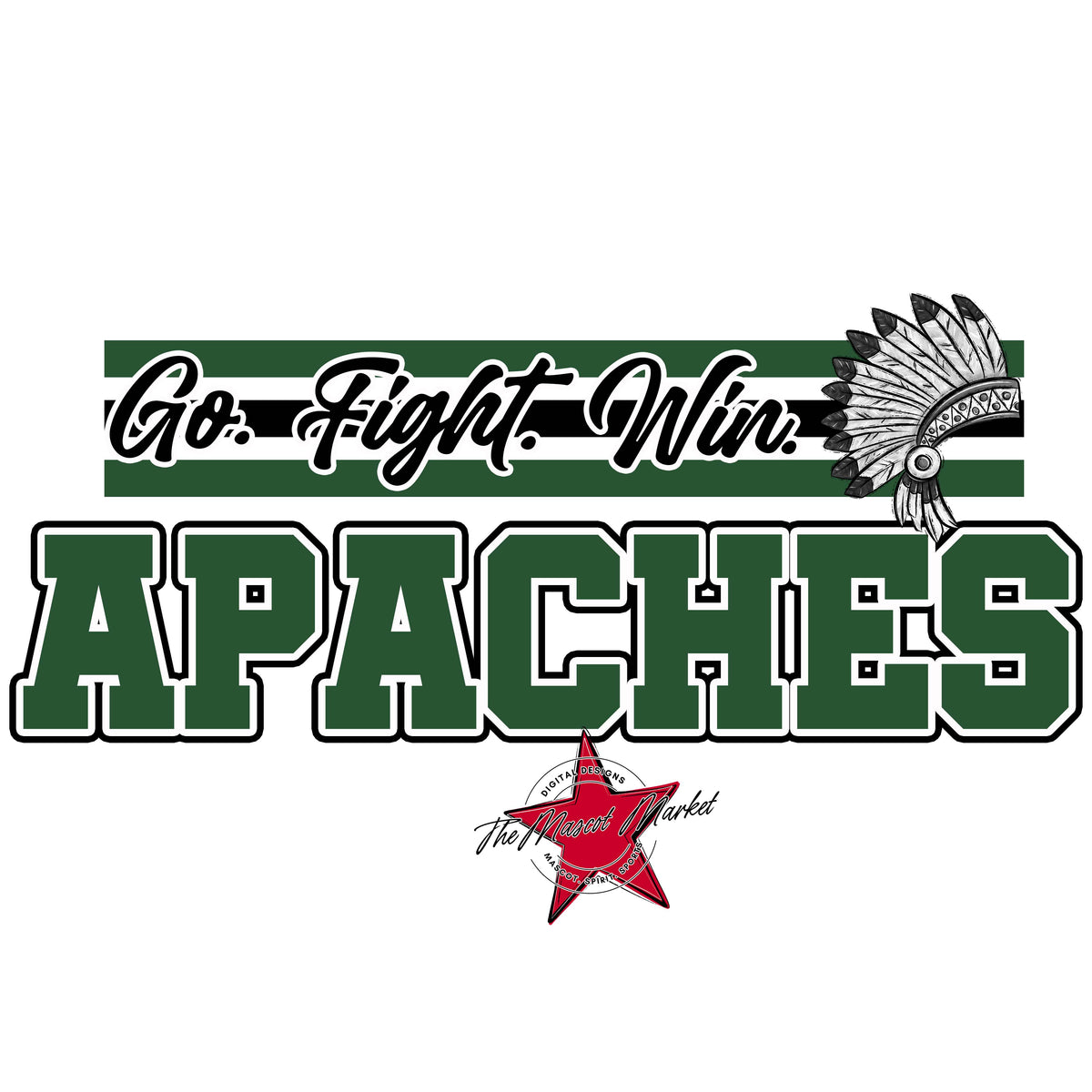 Apaches Go Fight Win Mascot-Green