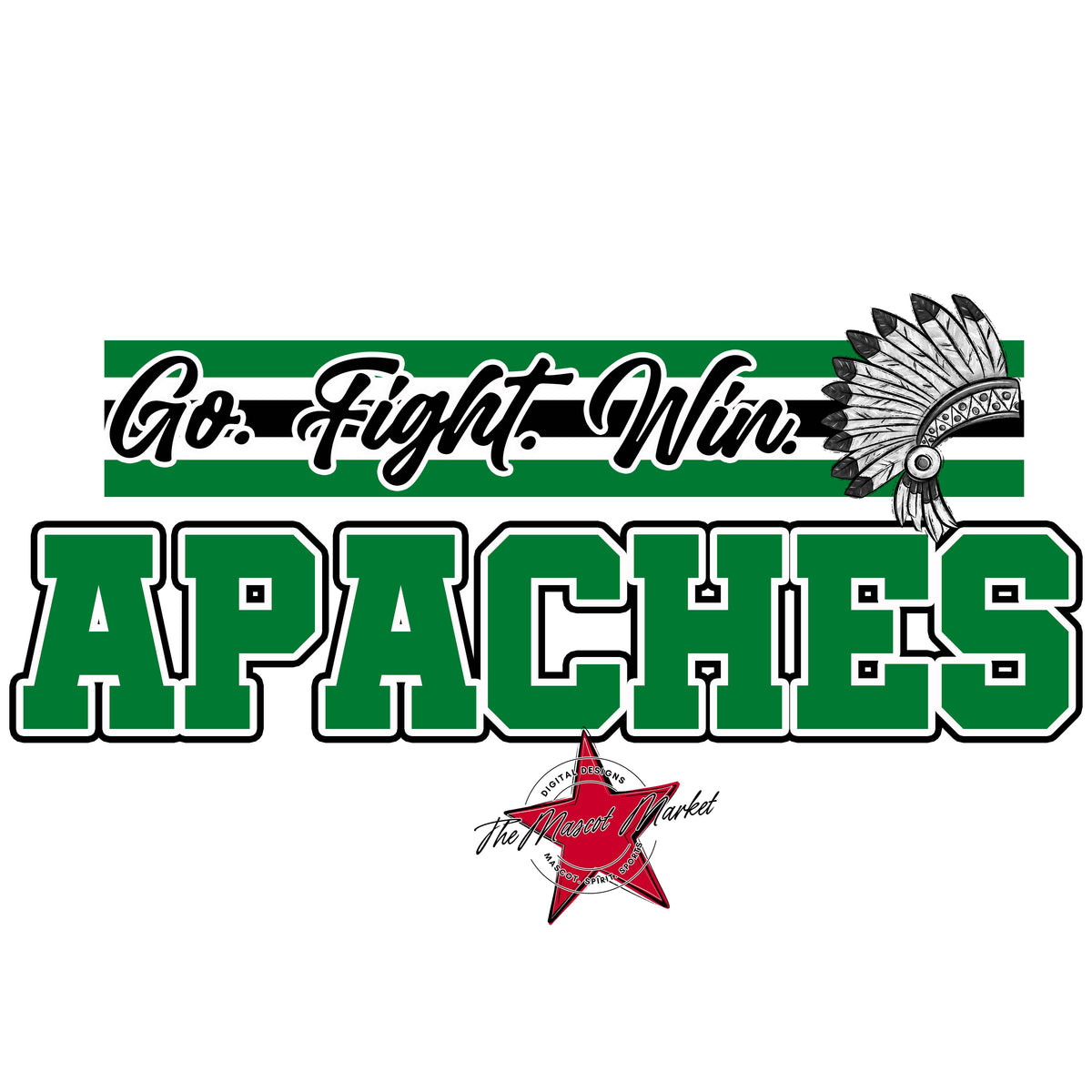 Apaches Go Fight Win Mascot-Kelly Green