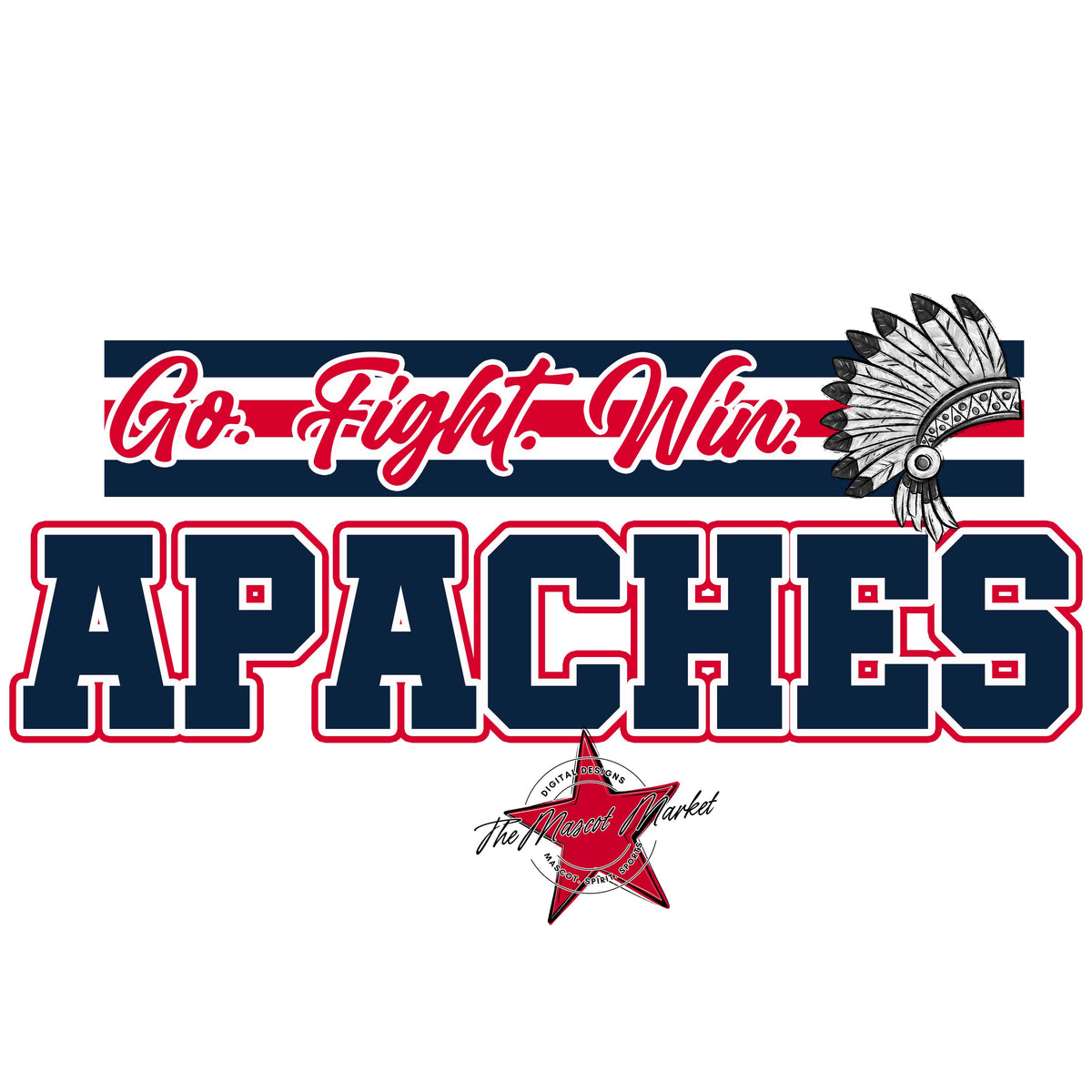 Apaches Go Fight Win Mascot-Navy & Red