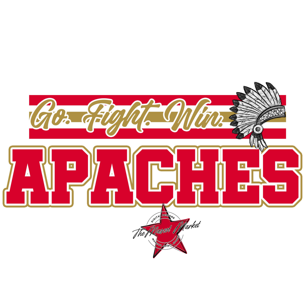 Apaches Go Fight Win Mascot-Red & Gold