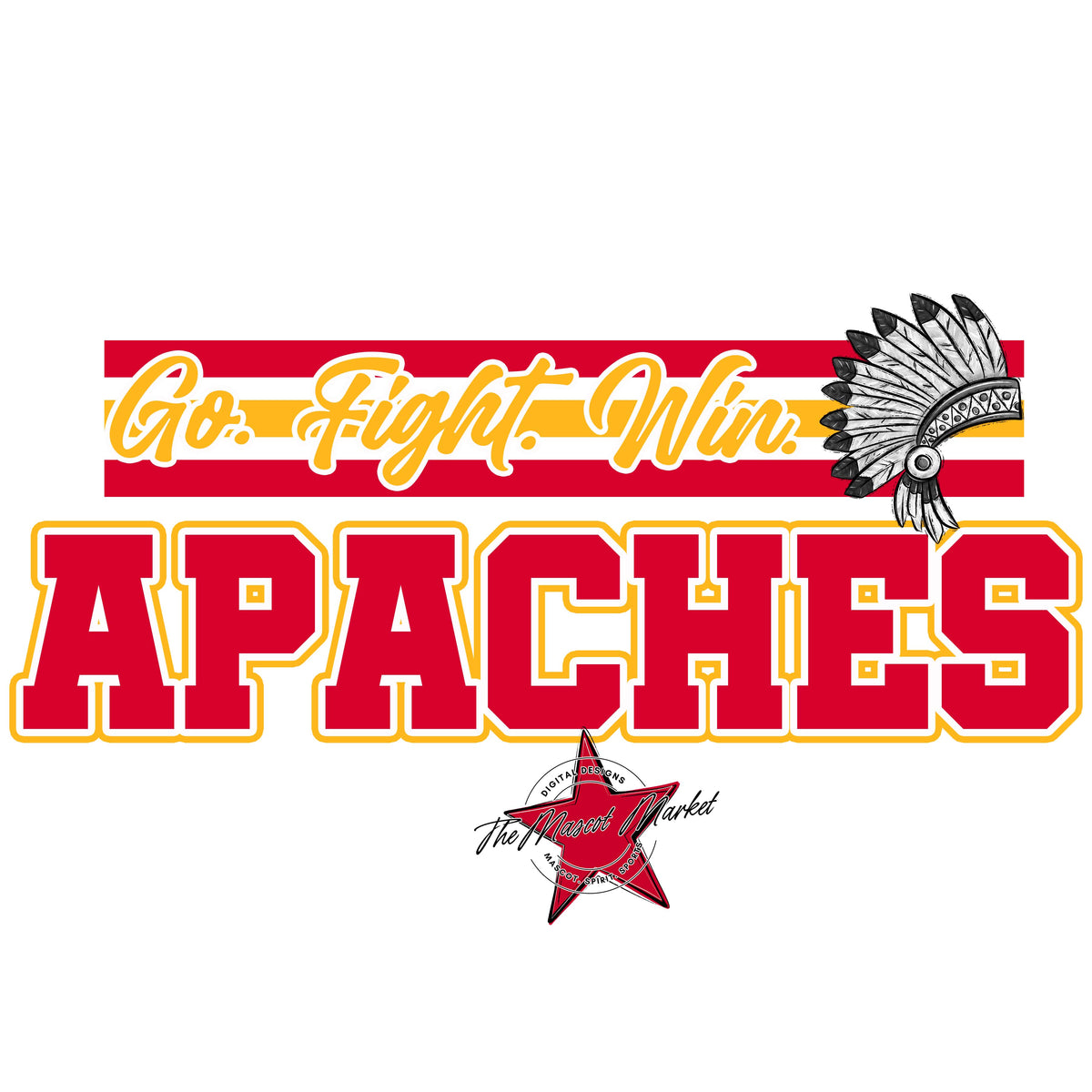 Apaches Go Fight Win Mascot-Red & Yellow