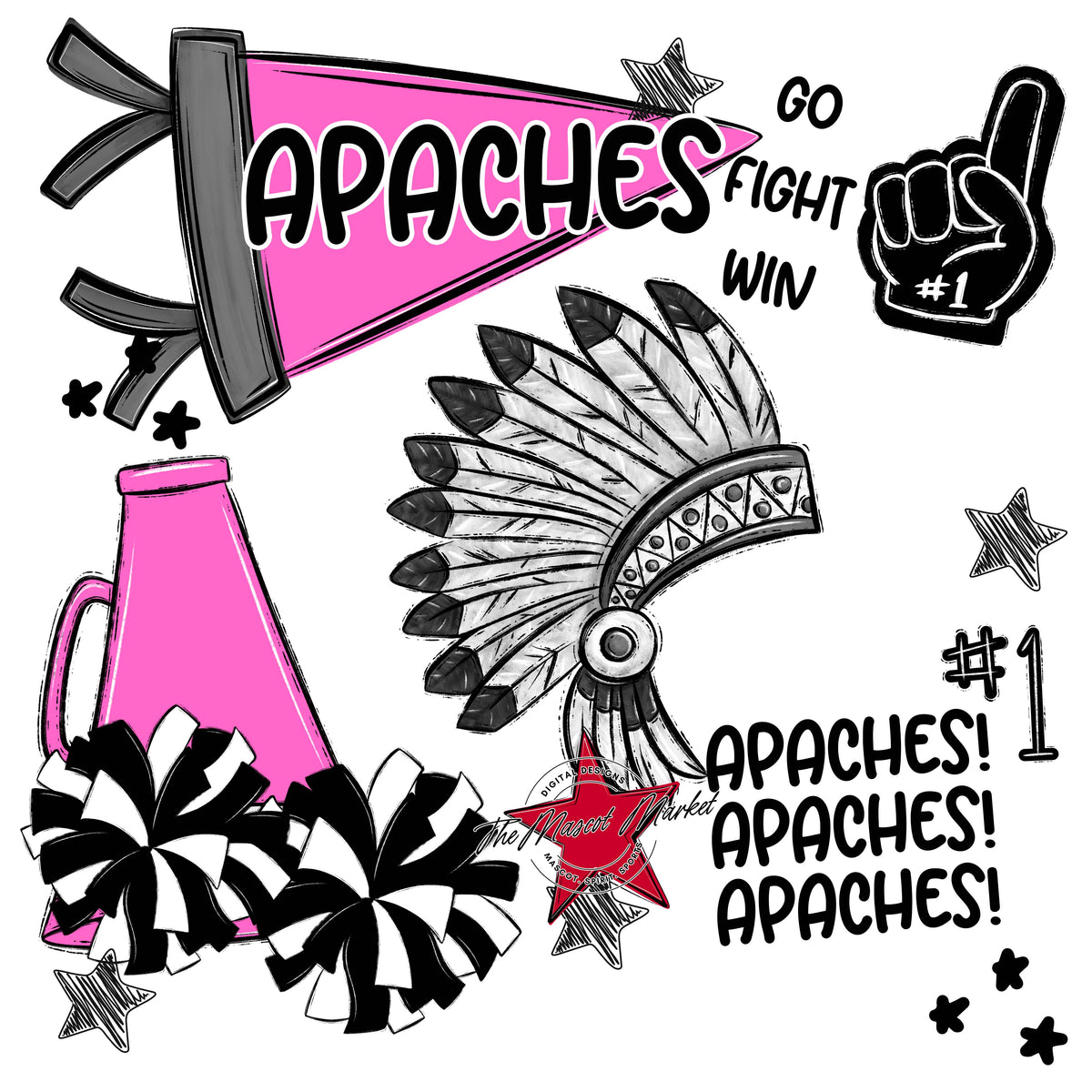 Apaches Mascot Spirit Design 2-Baby Pink