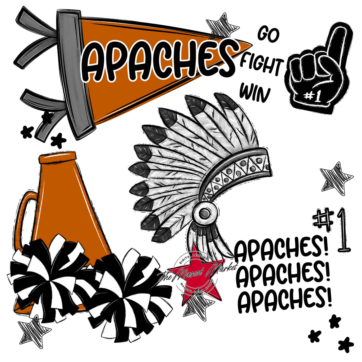 Apaches Mascot Spirit Design 2-Burnt Orange