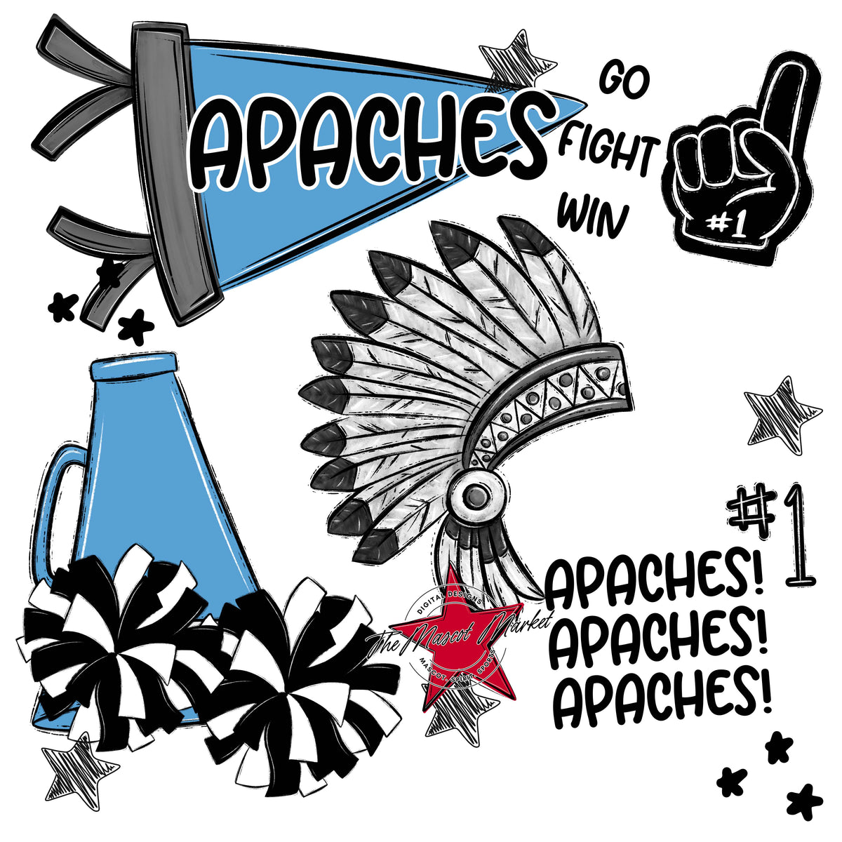 Apaches Mascot Spirit Design 2-Carolina Blue
