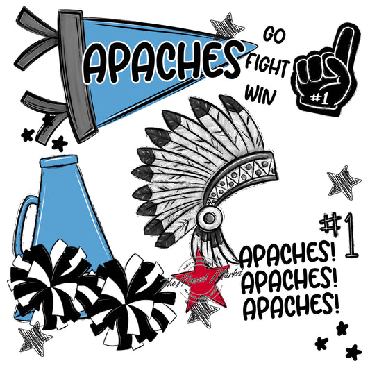 Apaches Mascot Spirit Design 2-Carolina Blue