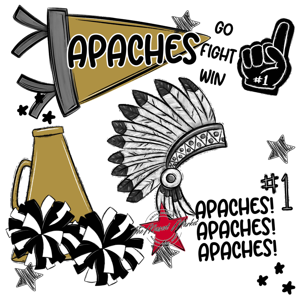 Apaches Mascot Spirit Design 2-Gold
