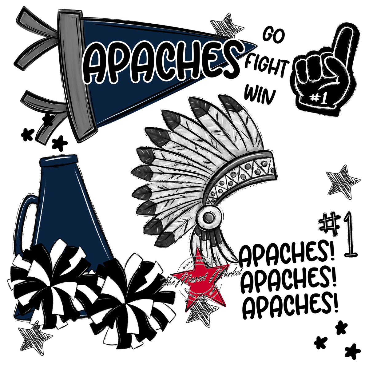 Apaches Mascot Spirit Design 2-Navy