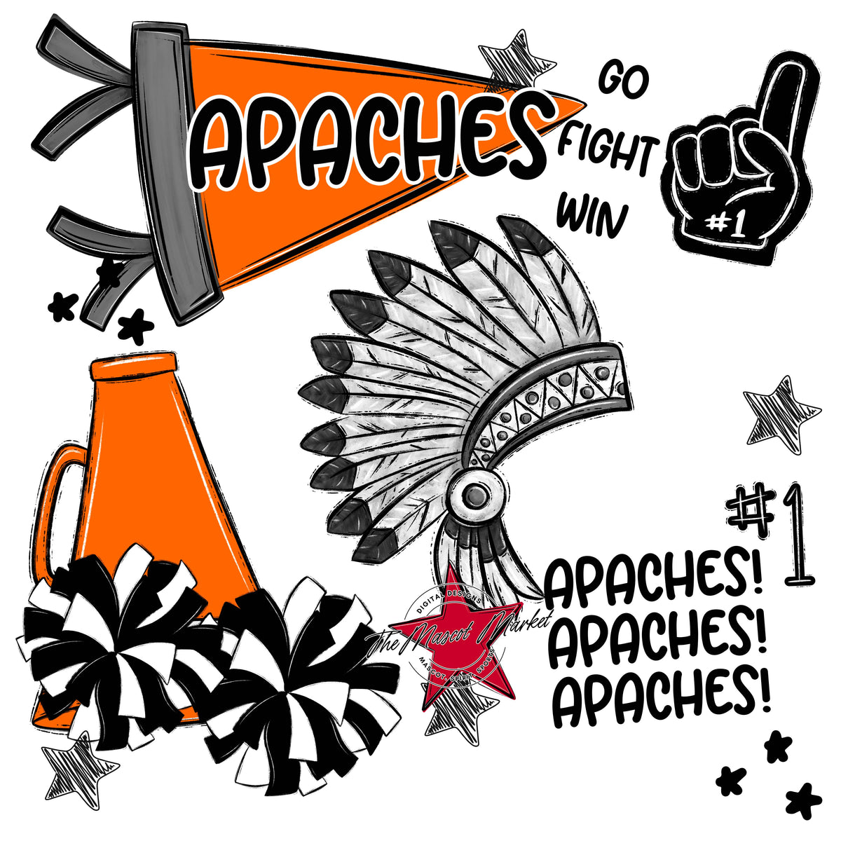 Apaches Mascot Spirit Design 2-Orange