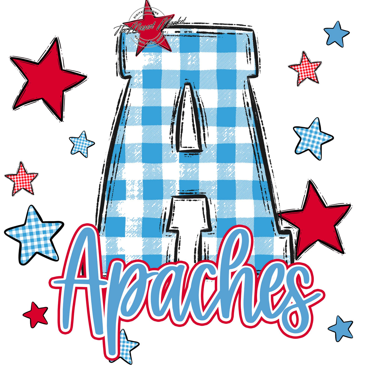Apaches Plaid Star Design-Carolina Blue & Red