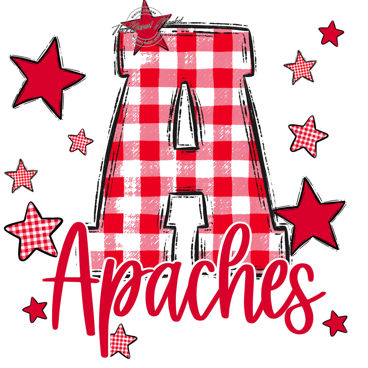Apaches Plaid Star Design-Red