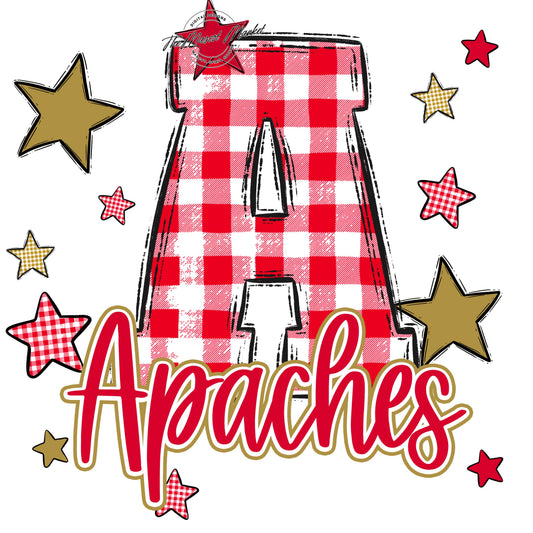 Apaches Plaid Star Design-Red & Gold
