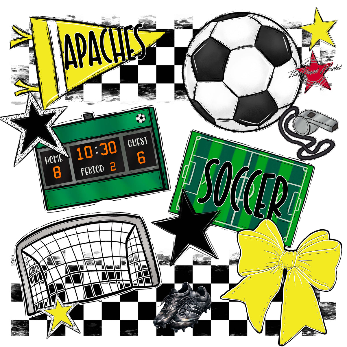 Apaches Soccer Checkers Design-Bright Yellow
