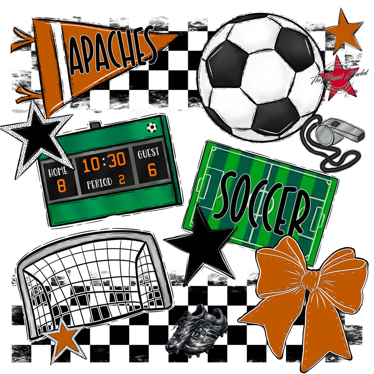 Apaches Soccer Checkers Design-Burnt Orange