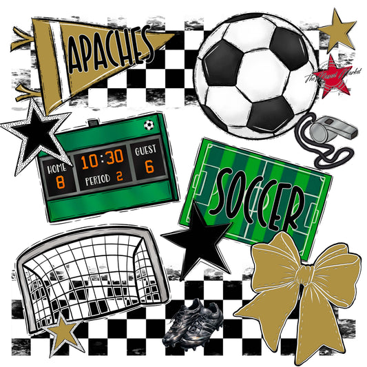 Apaches Soccer Checkers Design-Gold