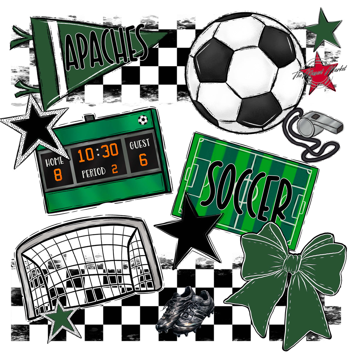 Apaches Soccer Checkers Design-Green