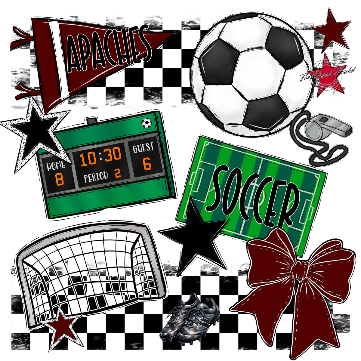 Apaches Soccer Checkers Design-Maroon