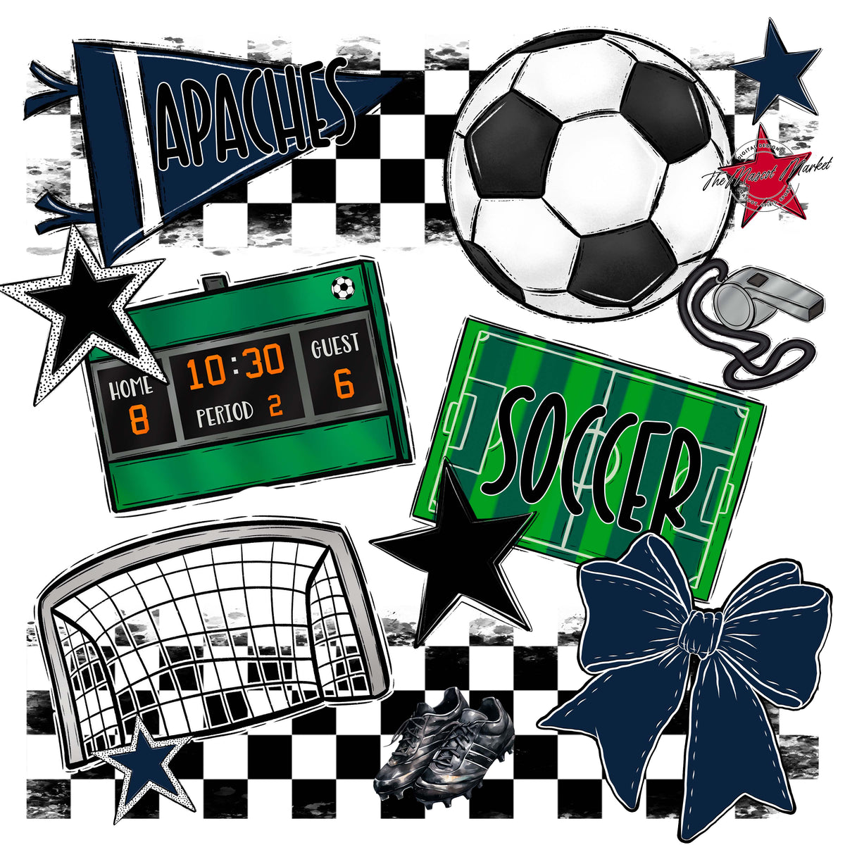 Apaches Soccer Checkers Design-Navy