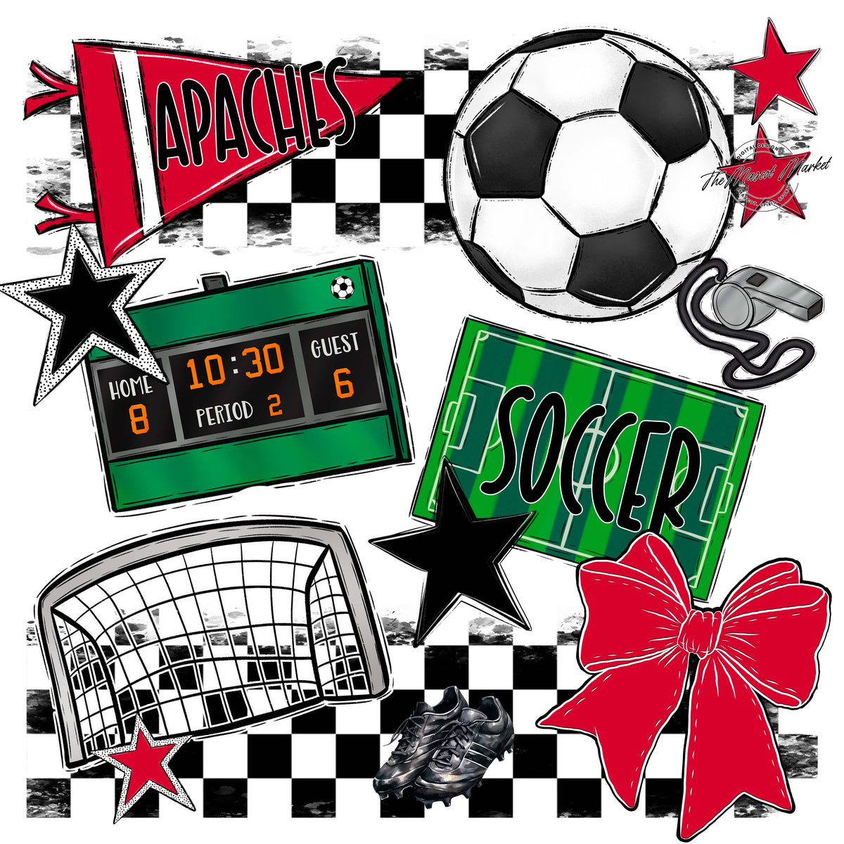 Apaches Soccer Checkers Design-Red